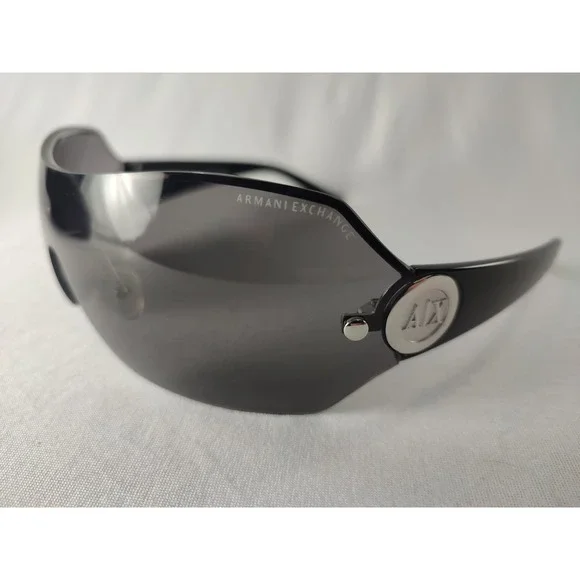 Armani Exchange AX063/S Shield Sunglasses Black Smoke Lens Silver Logo Y2K - Picture 3 of 11